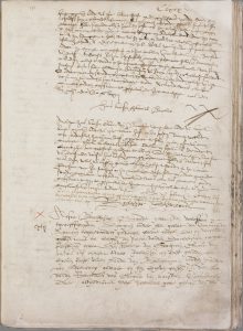 Het bijna drie pagina tellende vonnis van Balthasar Gerards uit 1584 in het 1e Crimineelboek