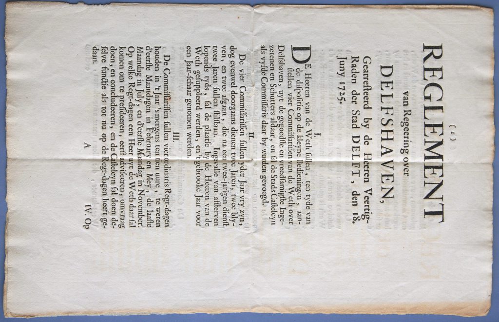Het reglement voor Delfshaven, 1725 (Archief 1, inv.nr 417)