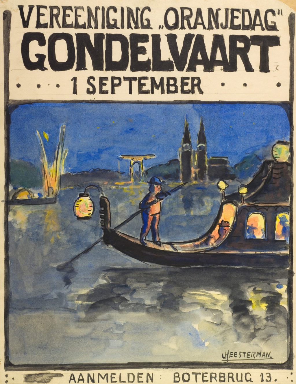 Jan Heesterman, Affiche voor de gondelvaart voor Vereniging Oranjedag, 1920 (TMS 65358)