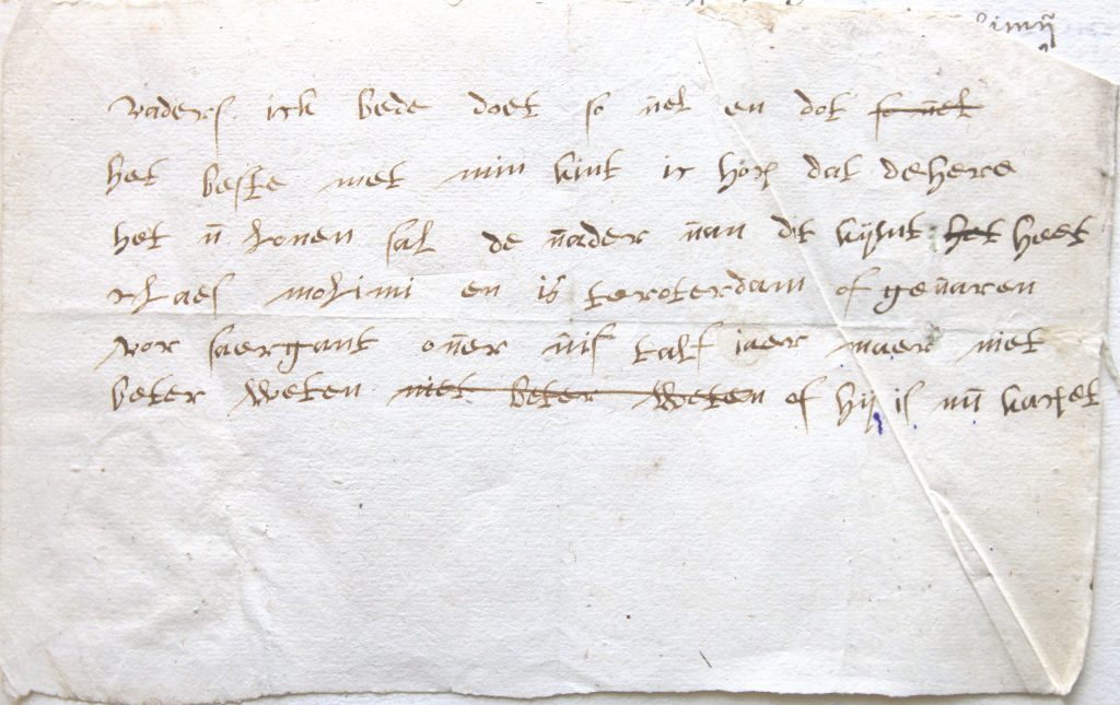 Briefje van de moeder van een weeshuiskind, 1643 (Archief 201, inv.nr 977)