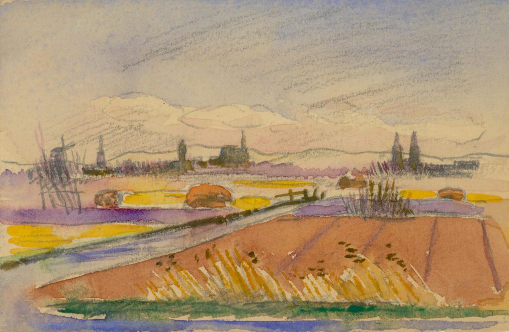 Han Krug, Aquarel van gezicht op Delft met de Oostpoort, 1955 (TMS 63316)