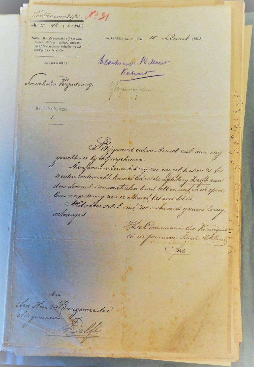 Ingekomen brief bij de burgemeester, 15-3-1893 (Archief 594, inv.nr 74)