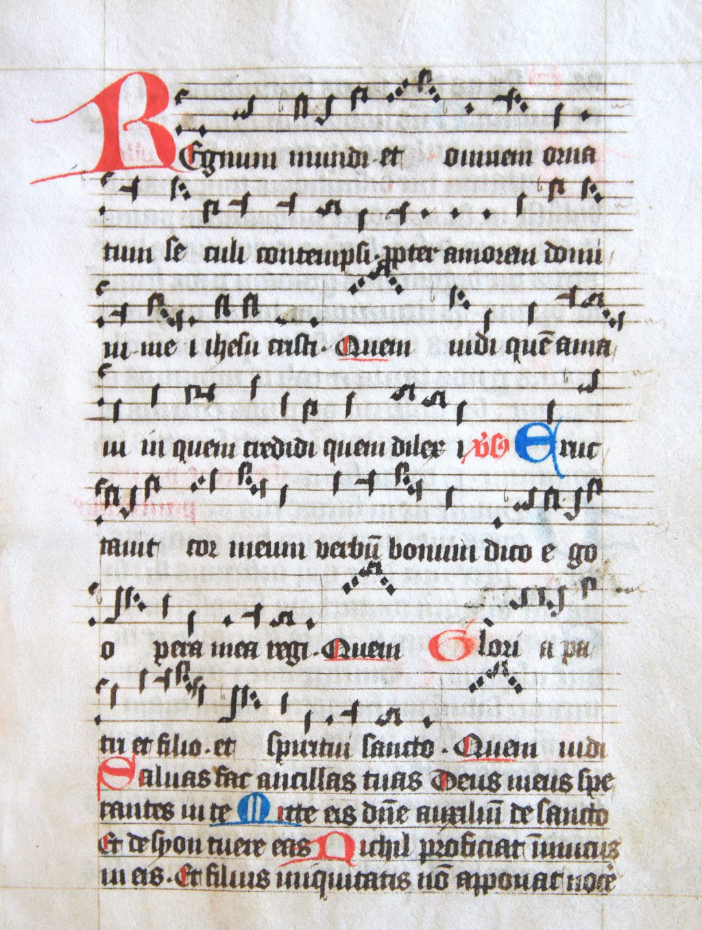 Het lied Regnum mundi in een handschrift uit het Sint-Agathaklooster, vijftiende eeuw (Archief 598, inv.nr 574)