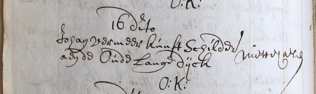 Notitie in het opperste-kleedboek van de Kamer van Charitate van 16 december 1675: ‘Johan Vermeer kunstschilder aen de Oude Lange dijck, niet te haelen’ (Archief 447, inv.nr 409, f 50v)