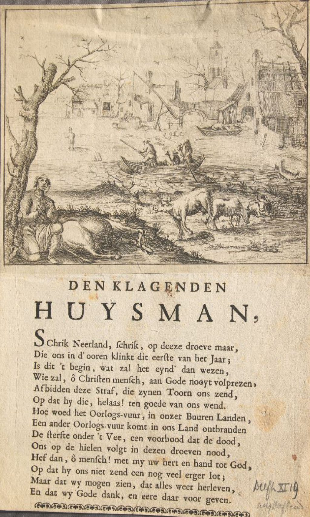 Prent ‘Den klagenden huysman’ over de veepest, 1745 (Archief 598, inv.nr 678)