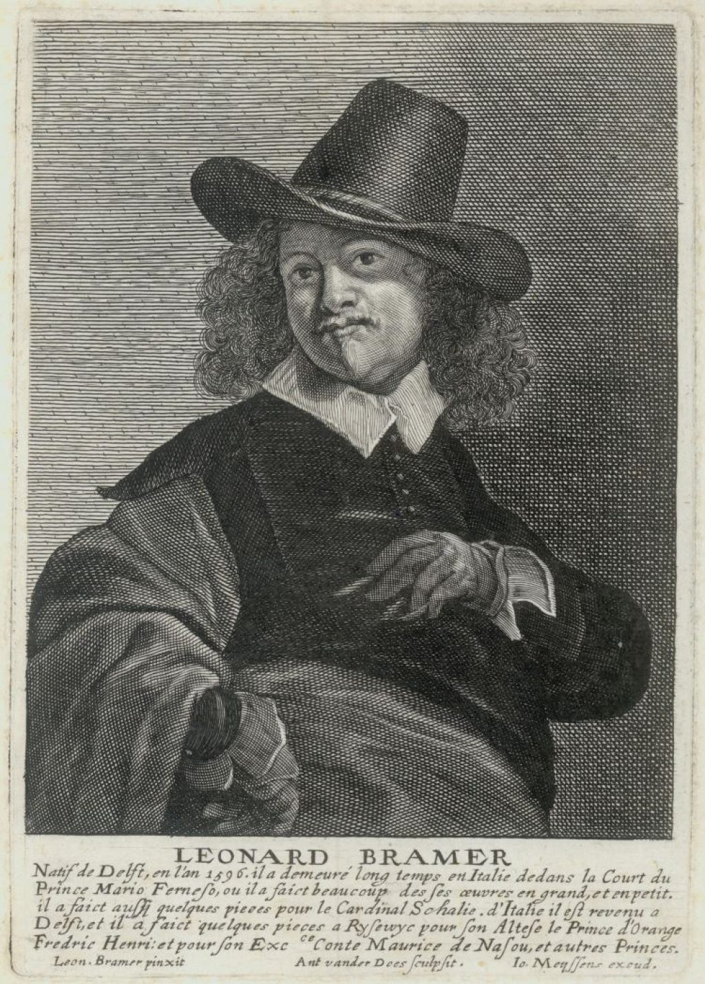 Gravure van Antony van der Does (1609-1680), naar een zelfportret van Leonard Bramer. (TMS 67961)
