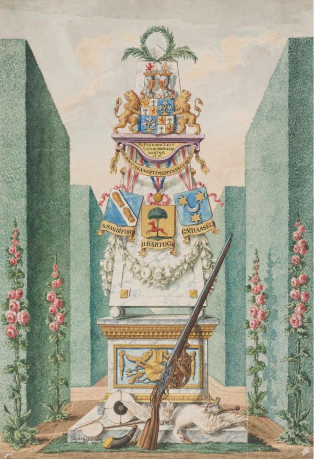 Johannis Baptista Robart, Gedenkplaat van mr. J. van der Lely van Oudewater, koning van de Confrerie Diletto ed Arme, 1807 (TMS 74657)