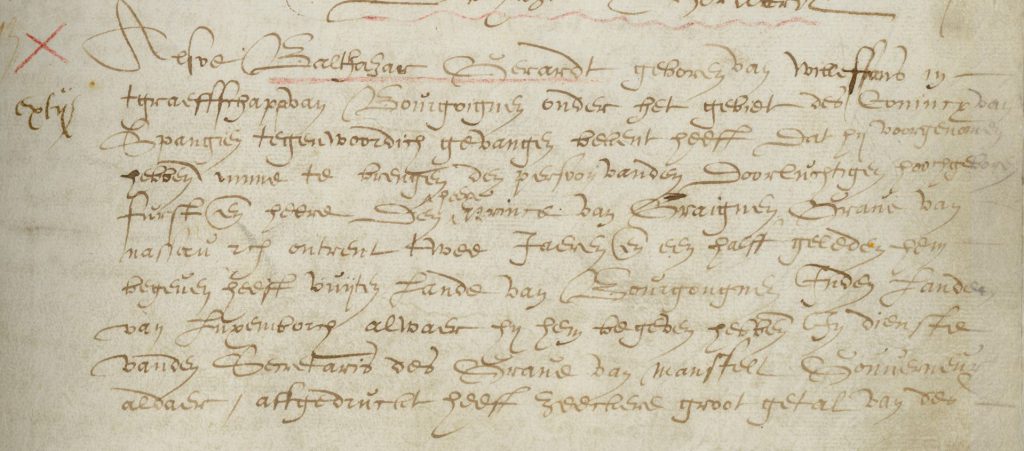 Fragment van het vonnis van Balthasar Gerards uit het crimineelboek van de schepenen. (Archief 1, inv.nr 2383)