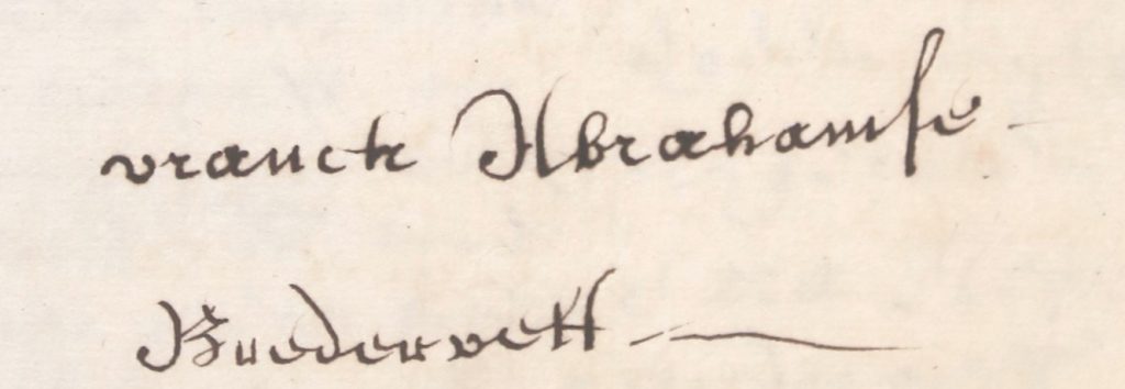 Handtekening van Vranck Abrahamse Bredervelt onder zijn uitrustingslijst, 1677. (Archief 161 inv.nr 2198, folio 272)